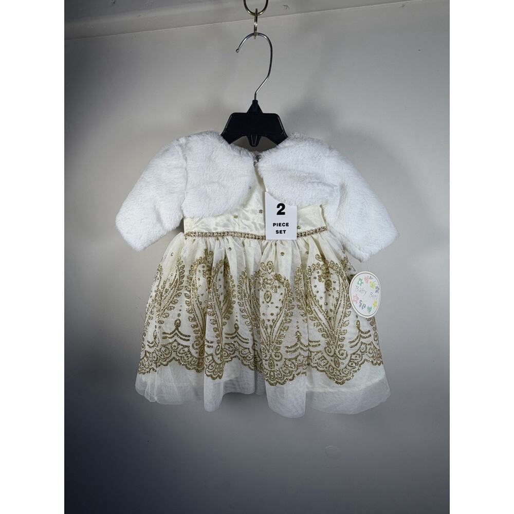 Baby Beri white and gold glittered dress Size 3/6M 2 Piece Set For Infants